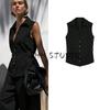 Spring New Women's Clothing Single-Breasted Strap Crepe Sleeveless Lapel Elegant Simple Shirt 2274631