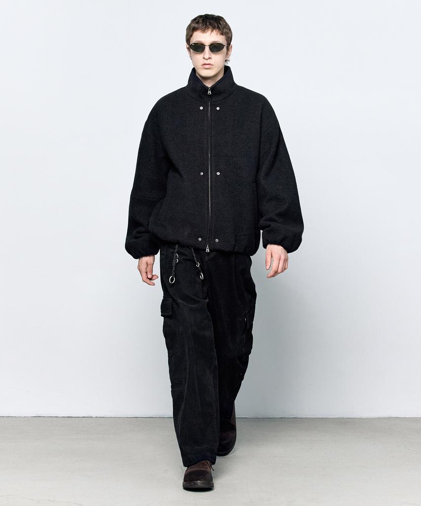 Insilence Boucle Wool Zip-Up Puffer Jumper Black