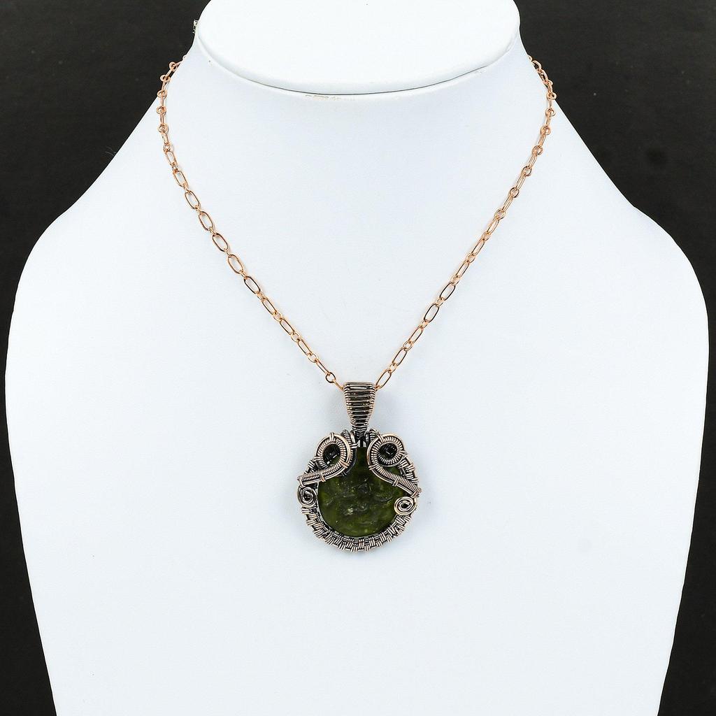 Moldavite Copper Pendant Copper Wire Wrapped Pendant Dainty Gemstone Jewelry Anniversary Gift Handmade Pendant Moldavite Copper Wire Jewelry