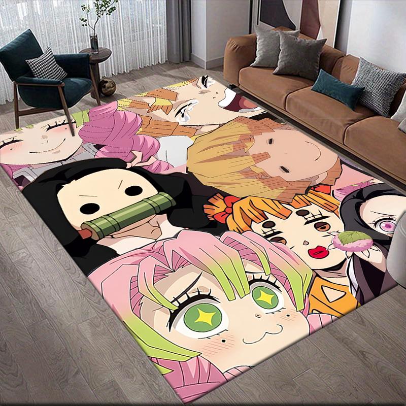 Demon Slayer Character Group Square Area Rug, Non-Slip Floor Mat for Home Office, Perfect Gift for Demon Slayer Fans