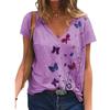 Летняя футболка женская с коротким рукавом и V-образным вырезом с принтом бабочек, повседневная уличная свободная женская футболка, размер хлопковый топ 3XL