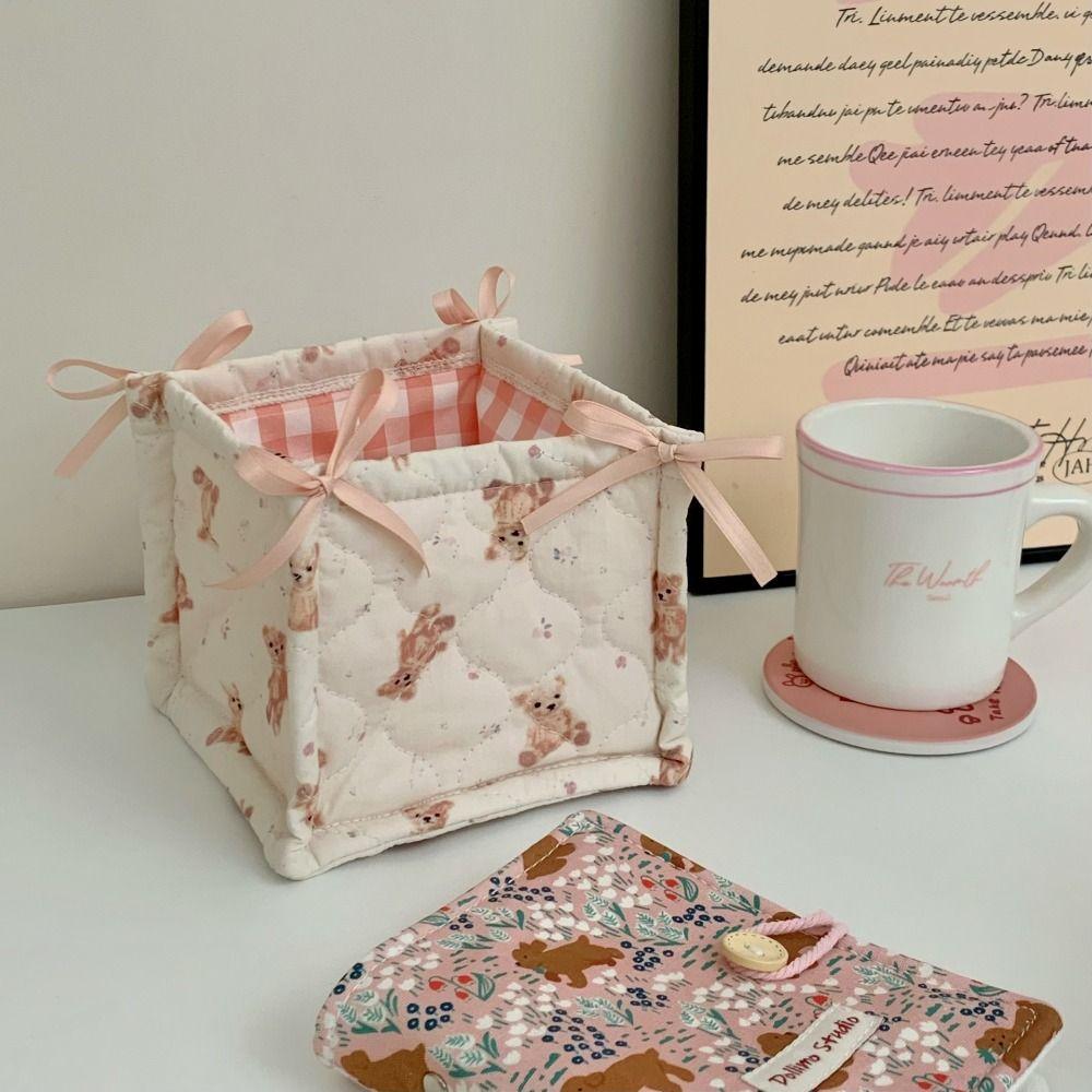 Корзина для хранения на рабочем столе с рисунком медведя, органайзер из стеганого хлопка, милая коробка для хранения, украшение для дома