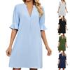 Women's Fashionable Design Sexy Solid Color V-neck Loose Gathered Half-sleeve Dress