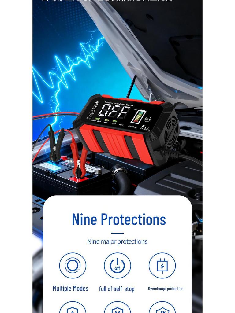 12 В 6 А Зарядное устройство и устройство для восстановления свинцово-кислотных аккумуляторов для автомобилей и мотоциклов