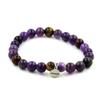 Stones and Minerals. Multicolored Tiger Eye Beads Bracelet + 8 Mm Amethyst. Made In France.