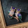 Creative And Fashionable Blue Double-Headed Owl Rhinestone Brooch, Japanese And Korean Blue Luxury Diamond Trendy Temperament Pin