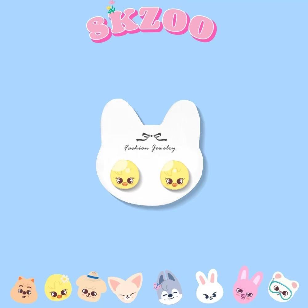 Skzoo в наличии Stray Kids Skzoo Мультяшные Серьги 925 Серебро Гипоаллергенные Серьги-гвоздики Модный Kpop Мерч