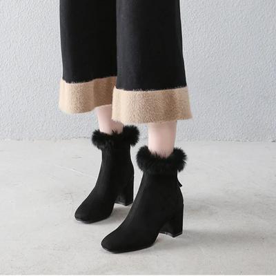 Женские элегантные дизайнерские ботинки на высоком каблуке, толстые, замшевые, теплые, 2025, новые брендовые зимние туфли-лодочки с острым носком, женские