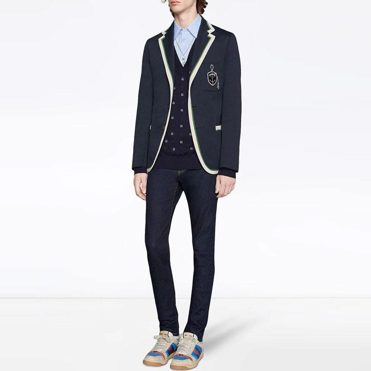 Gucci Jacquard-Motif V-Neck Jumper 'Navy' Men's 545628XKABL