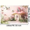 2D Enchanted Mushroom Cottage Backdrop, Pink Fairy Garden Party Background Cloth