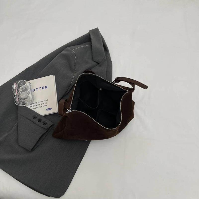 Винтажная женская накладная матовая замшевая новая осенне-зимняя сумка через плечо под мышкой, простая сумка-тоут, большая вместительная сумка для поездок на работу