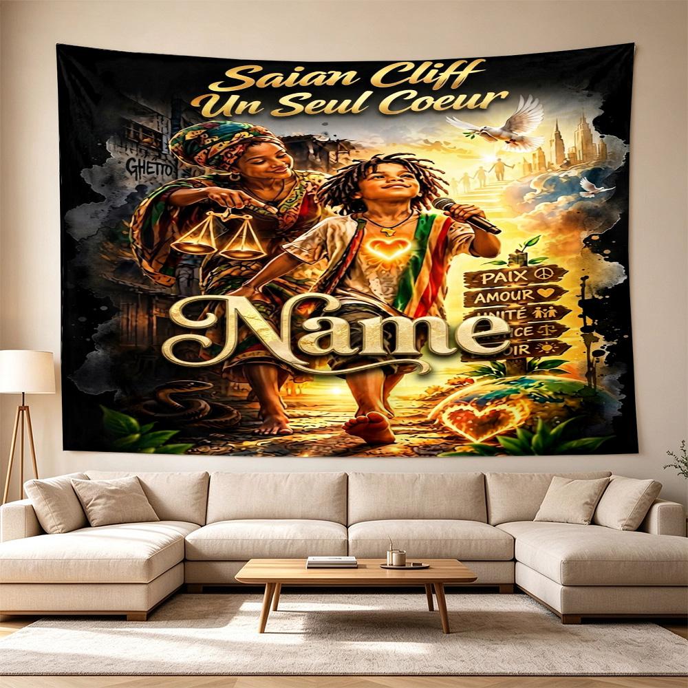 Bob Marley Peace Love Freedom One Heart Personalized Name Decorative Wall-Hanging Tapestry, Home Ornament for Living Room,Dorm and Fan Parties,Multi-s