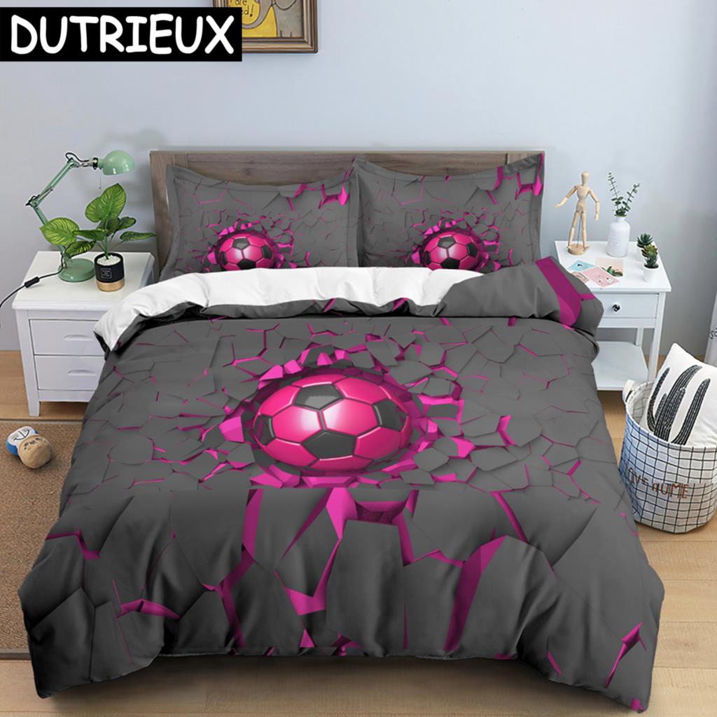 Пододеяльник с 3D-футболом, двуспальный комплект постельного белья, 2/3 предмета, наволочка с застежкой-молнией, полиэстеровый чехол размера King Size
