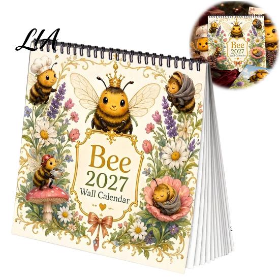 Decorative Desktop Planner 2027 Bee Themed Calendar, Spiral Binding And Thickened Desk Calendar Paper Planner, Monthly Agenda for Daily Schedule