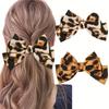 4PCS Elegant Leopard Print Bow Spring Clip Headband Cross-border  Ponytail Clip Fashionable Hair Accessory