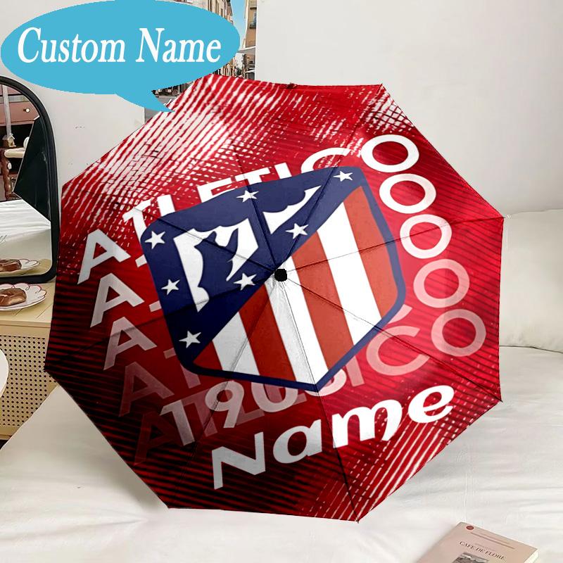 Custom Name Umbrella Atletico Madrid Crest Umbrella 8-Frame for Travel, Camping, Casual Lightweight Portable, Essential for Family Gifts