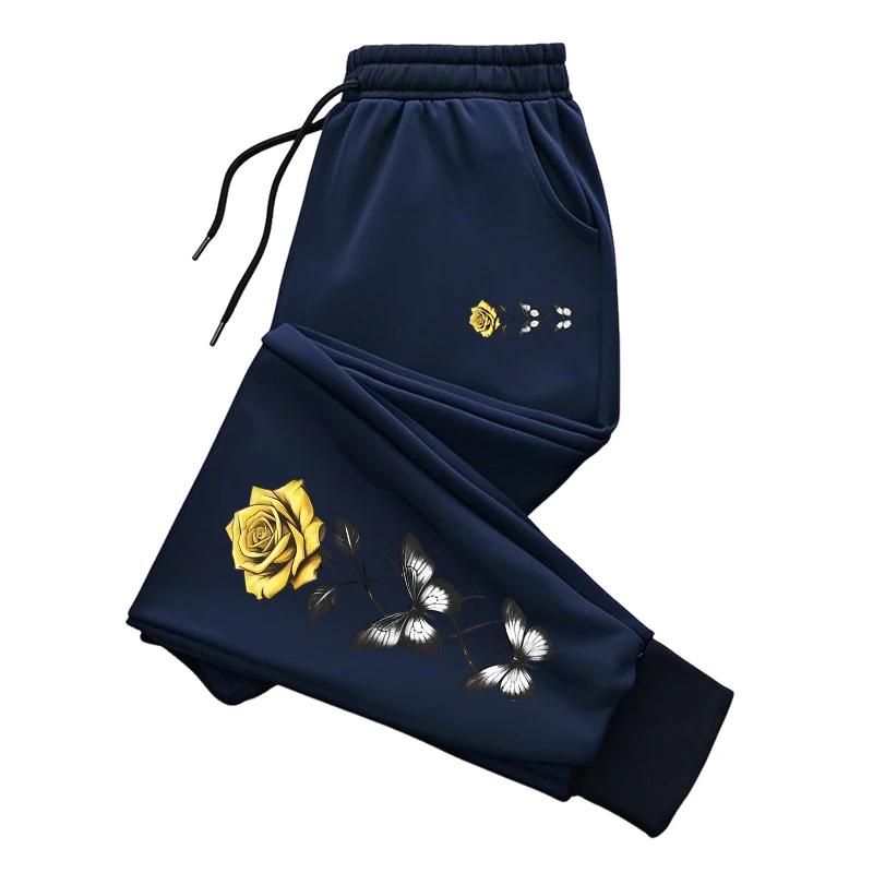 Женские спортивные штаны с цветочным принтом, городская мода, на кулиске, свободные штаны-джоггеры, женские домашние, для улицы, спортивные, удобные брюки