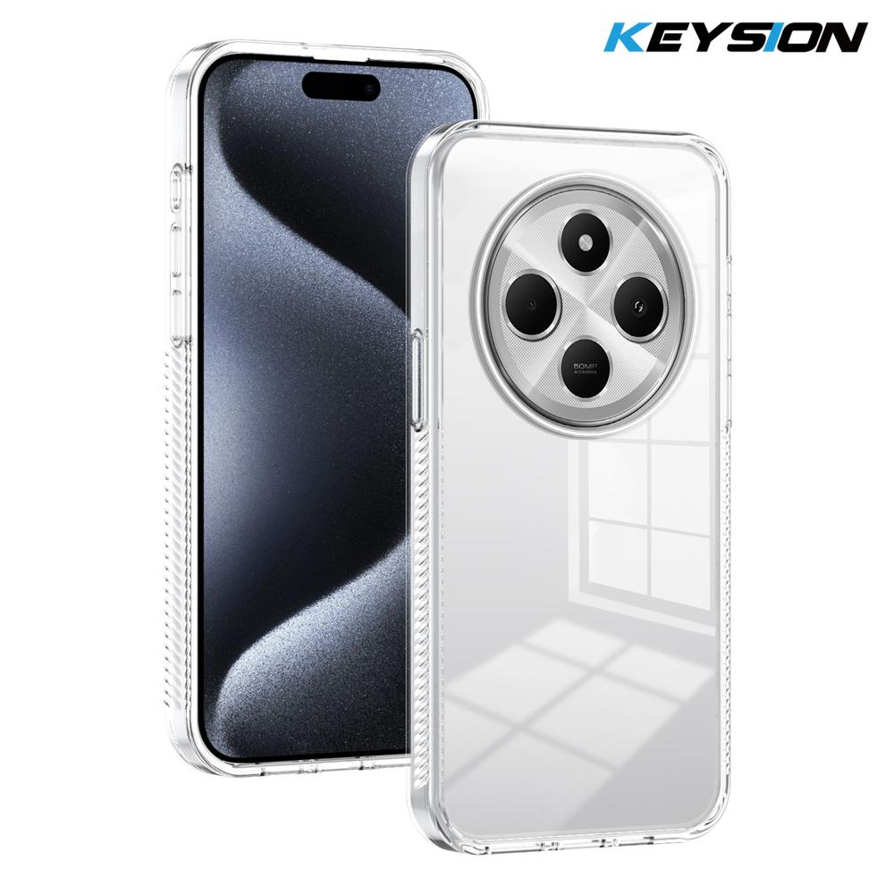 KEYSION Прозрачный чехол для телефона для Redmi 14C Мягкий ТПУ+ПК Противоскользящий HD Прозрачный Ударопрочный Задняя крышка для телефона для Xiaoami POCO C75