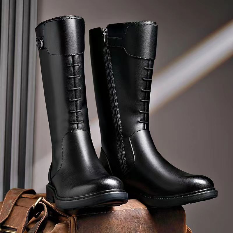 Модные мужские роскошные модные высокие мотоциклетные ботинки черные модные оригинальные кожаные ботинки осень-зима для верховой езды крутые длинные рыцарские ботинки