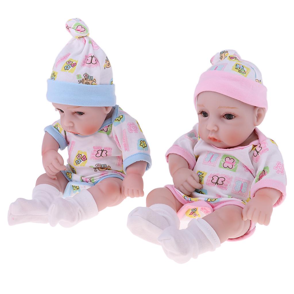 Lovely 11inch Silicone Simulation Newborn Baby Doll with Soft Basket Quilt