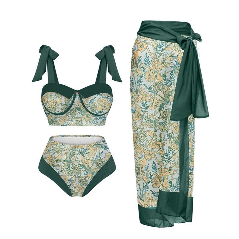 Boho Chic Поддельный купальник больших размеров, винтажное печатное многоцветное шифоновое газовое платье, спа-купальник