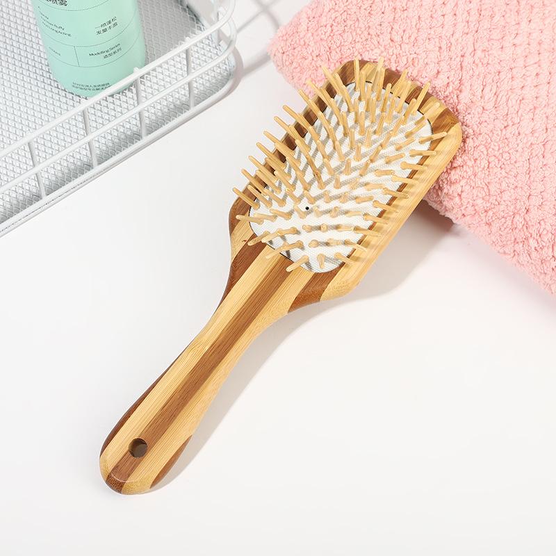 Professional Oval-shaped Natural Bamboo Hairbrush Anti-Static Airbag Scalp Massage Brush with Cushion Pin Paddle Detangling Comb