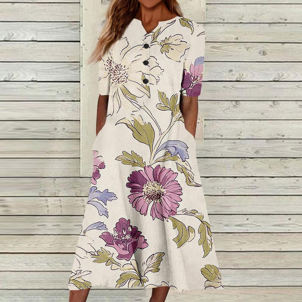 Женский летний повседневный цветочный (Градиент) Платье с коротким рукавом с принтом