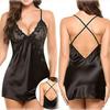 European & American Hot-Selling Sexy Lace Nightdress: Imitation Silk & Sheer Lingerie with Suspenders.