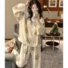 Coral Fleece Sleepwear for Women In Autumn and Winter, Thickened Korean Version, Simple and Loose Floral Flannel Home Suit Set