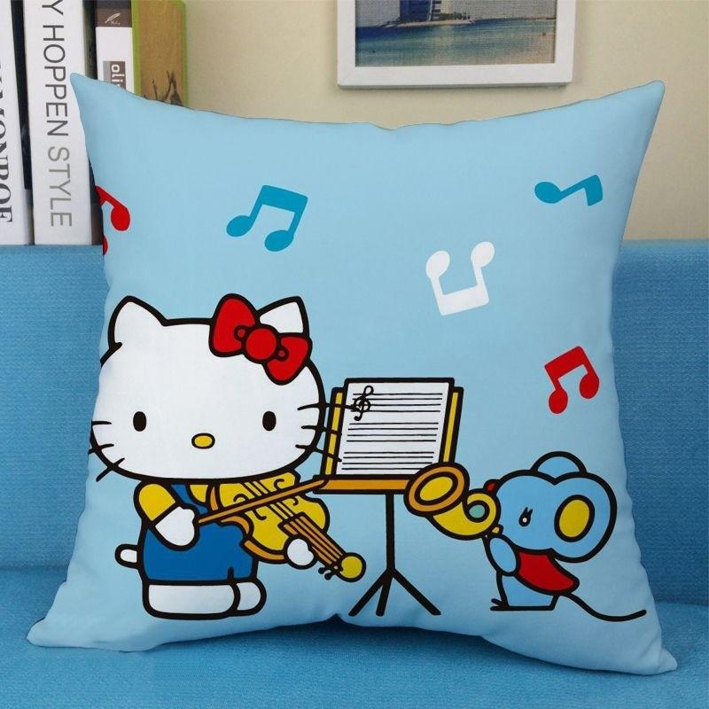 Cute Cartoon Art Funny HelloKitty Cushion Cover Square Pillowcase Home Sofa Living Room Coffee Shop Durable Pillowcase