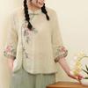 Chinese Style Embroidered Floral Top Frog Button Cotton Linen Shirt  Ladies/Girl