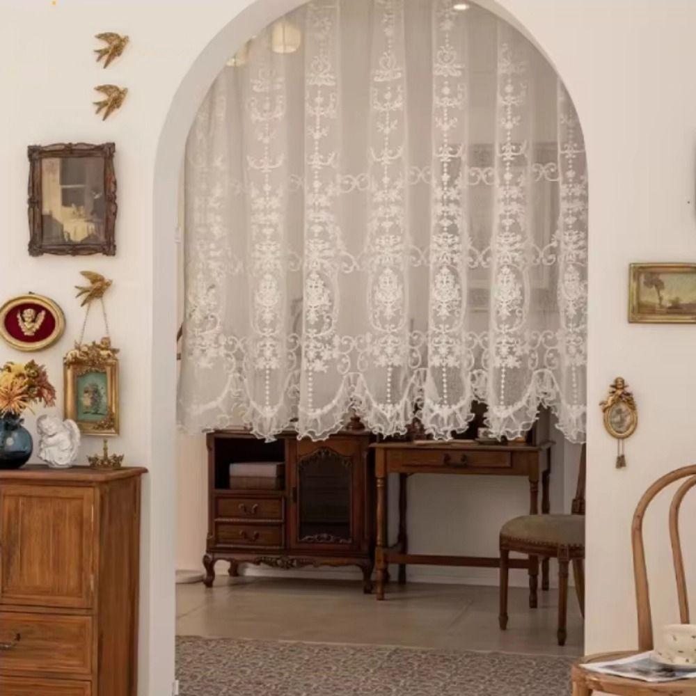 Вышитая кружевная короткая прозрачная штора с оборками, цветочная короткая тюлевая драпировка, кухня