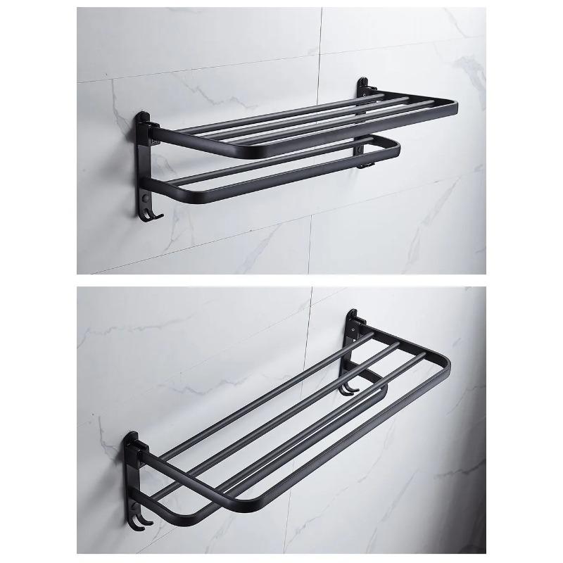 Двухслойная вешалка для полотенец 40/50/60 см, черная, подвижный настенный кронштейн без сверления, алюминиевая вешалка для душа, складной держатель, аксессуары для ванной комнаты