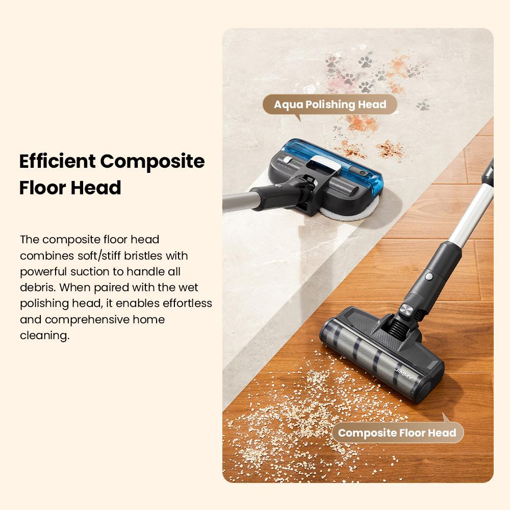 Беспроводной пылесос JIMMY JV9 Pro Aqua - Мощность всасывания 160 Вт, Время работы 45 мин, HEPA-фильтр, Влажная уборка, 4 режима, Светодиодный дисплей