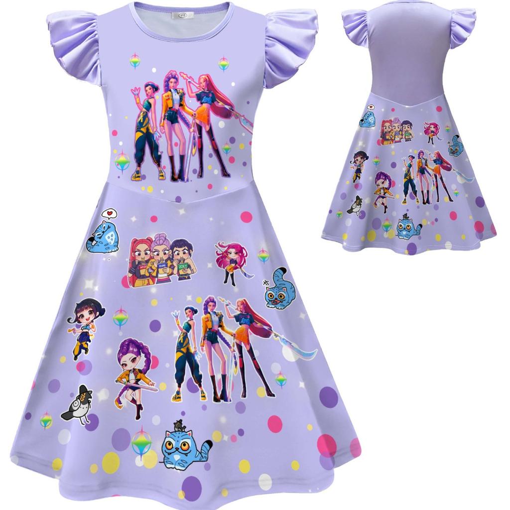 Girls Fly Sleeve Nightgown Girls Milk Silk Dresses