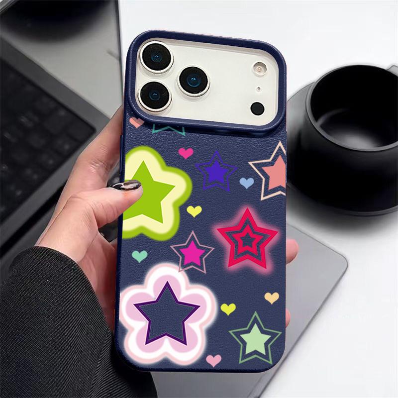 Для чехла iPhone 17 Pro Max Роскошный смешанный красочный узор Звезды Кожаная текстура Силиконовая накладка Для iPhone 16 Pro Max 15 14 13 12 11 16E Air