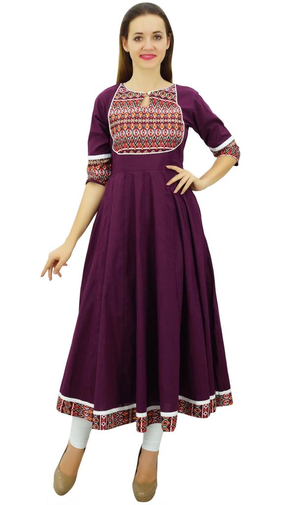 Phagun Женское дизайнерское однотонное хлопковое платье в этническом индийском стиле Анаркали Курта – 10