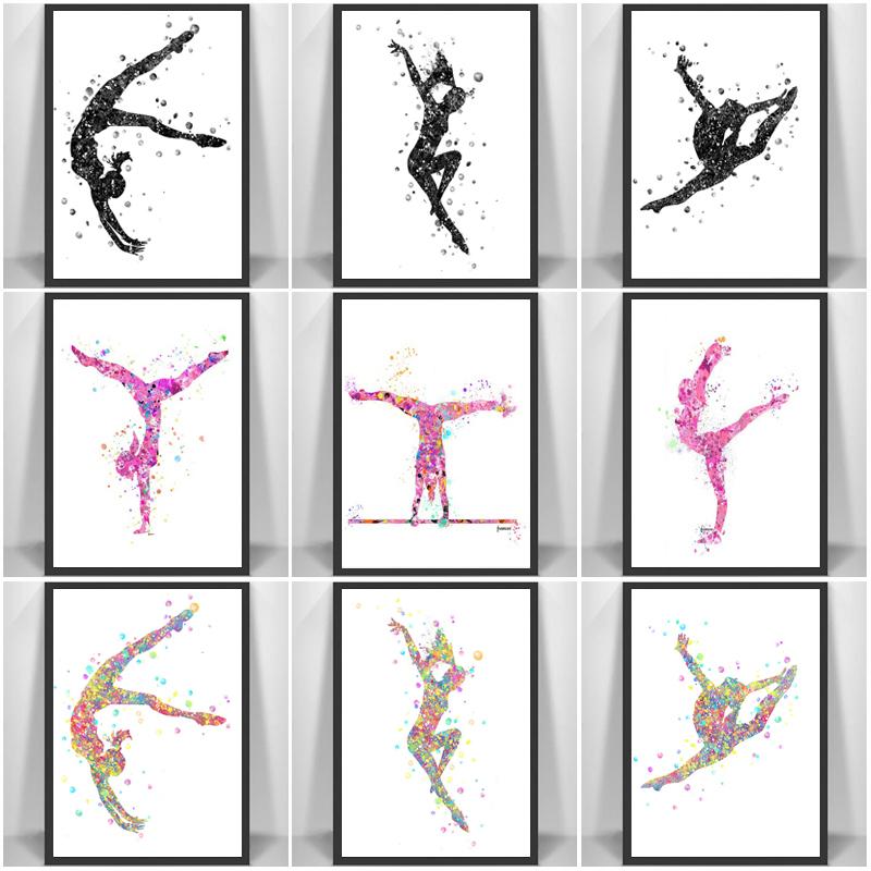 Colorful Watercolor Gymnastic Girl Posters Prints Abstract Canvas Paitning Nordic Wall Art Pictures for Living Room Home Decor