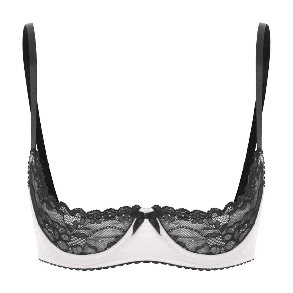 Women Plus Size Lace Trim Underwire 1/4 Cup Open Front Bra Top Push Up Shelf Balconette Brassiere Corset Underwear