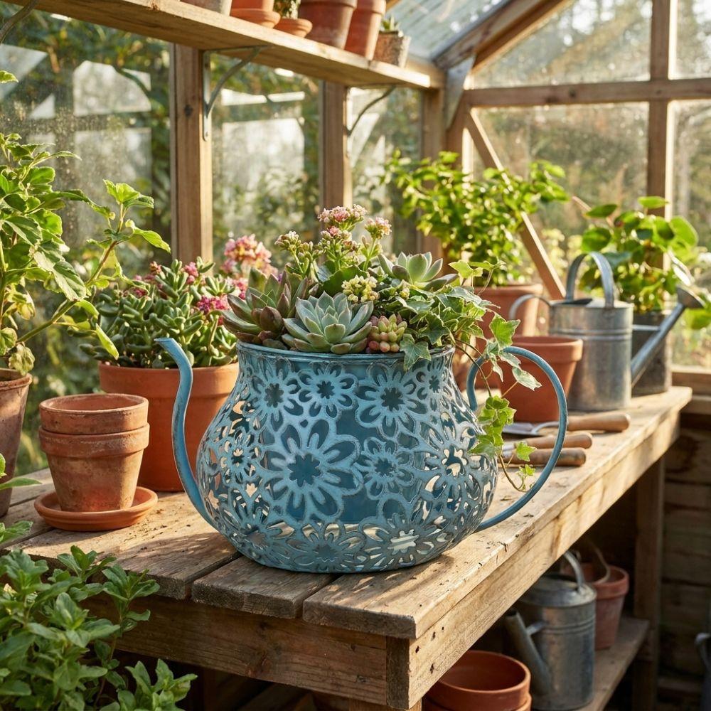 Floral Cutout Flower Pot Retro Decorative Flowerpot Ornaments Vintage Flowerpot Garden