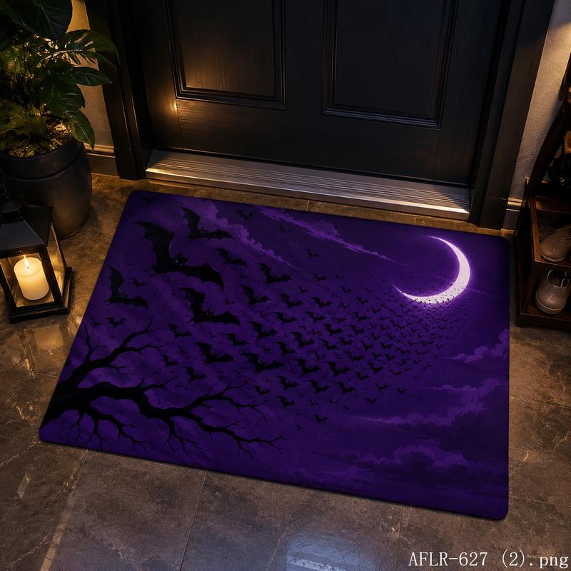 Gothic Batwing Floor Mat, Anti-Slip Water Absorbent Rug, Spooky Entrance Hall Carpet, Dark Bathroom Mat, Horror Home Decor