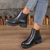 New Women'S Plush Lined Ankle Boots British Style Round Toe Chunky Heel Warm Comfortable Autumn Winter Short Boots