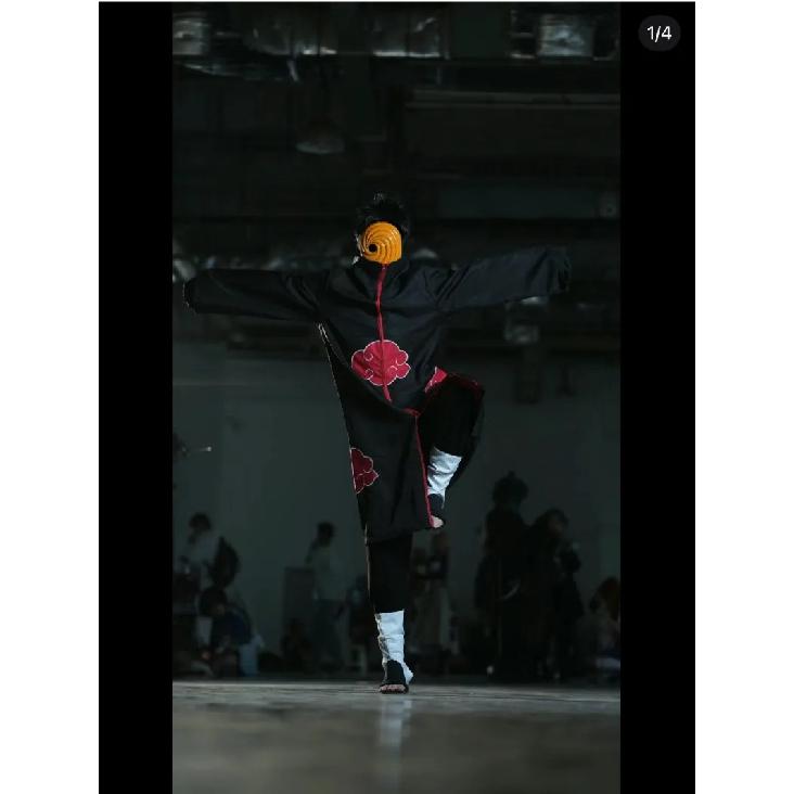 Naruto Akatsuki Tobi Cosplay Full Set: Obito Uchiha Costume with Coat, Mask, Shoes & Jade Ring – Perfect for Cosplay Events