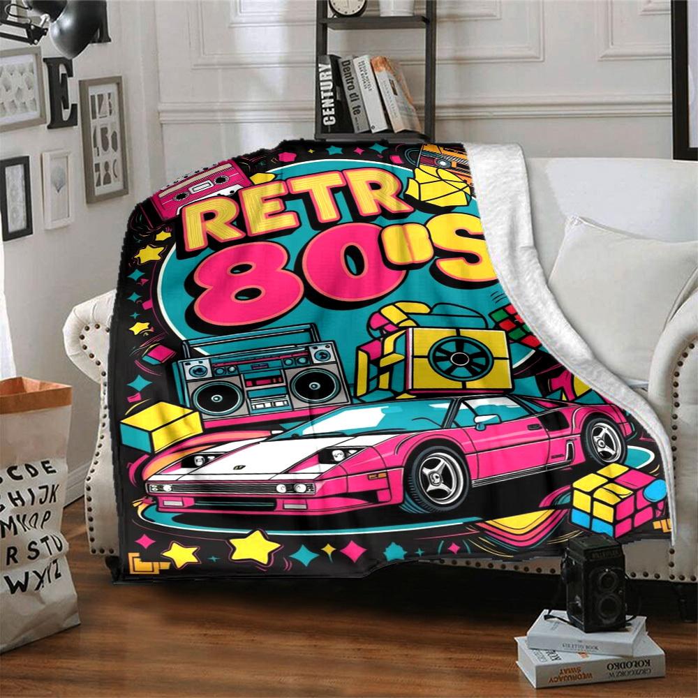 1pc Retro 80s Blanket Lightweight Flannel Blanket Throw Blanket For Sofa, Bed, Travel, Camping, Livingroom, Office, Couch