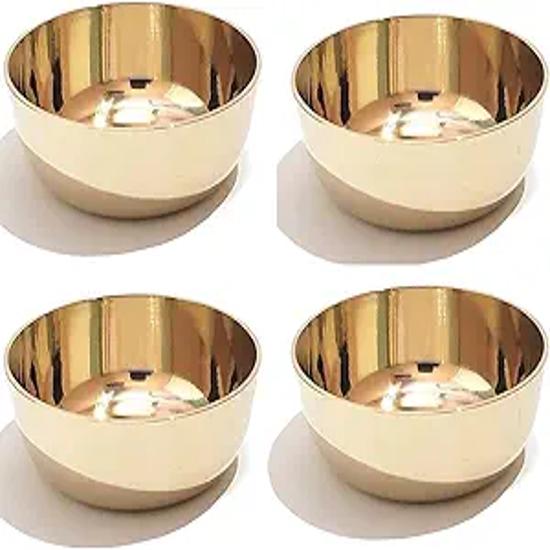 Solid Bronze/Kansa Plain Bowl (Gold, 150ml) 4 Piece
