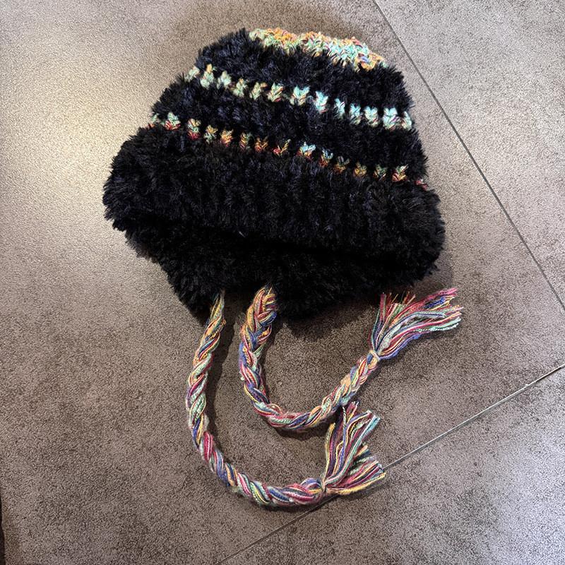 Hat Plush Winter With Color Blocking And Big Head Circumference Design For Daily