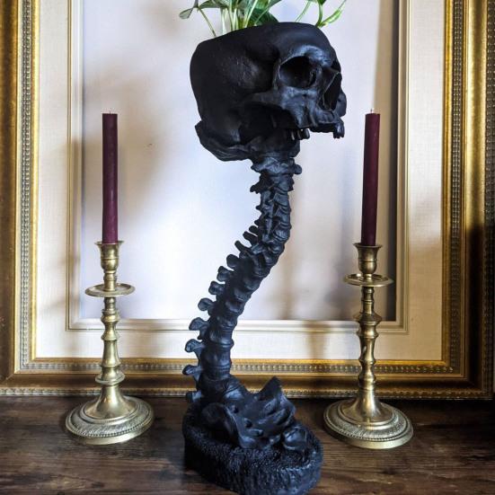 Горшок для цветов в виде черепа с подставкой для позвоночника, реалистичный цветочный горшок из смолы в виде черепа, готическое украшение для дома, конфетница на Хэллоуин для домашнего офиса