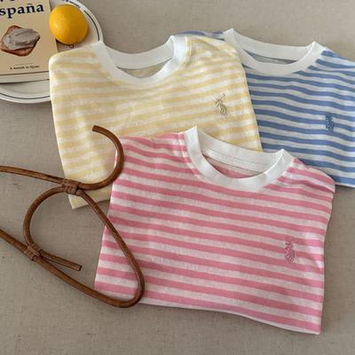 Летняя детская полосатая футболка с круглым вырезом 2025 - Защита от комаров, прохладная и модная для мальчиков и девочек