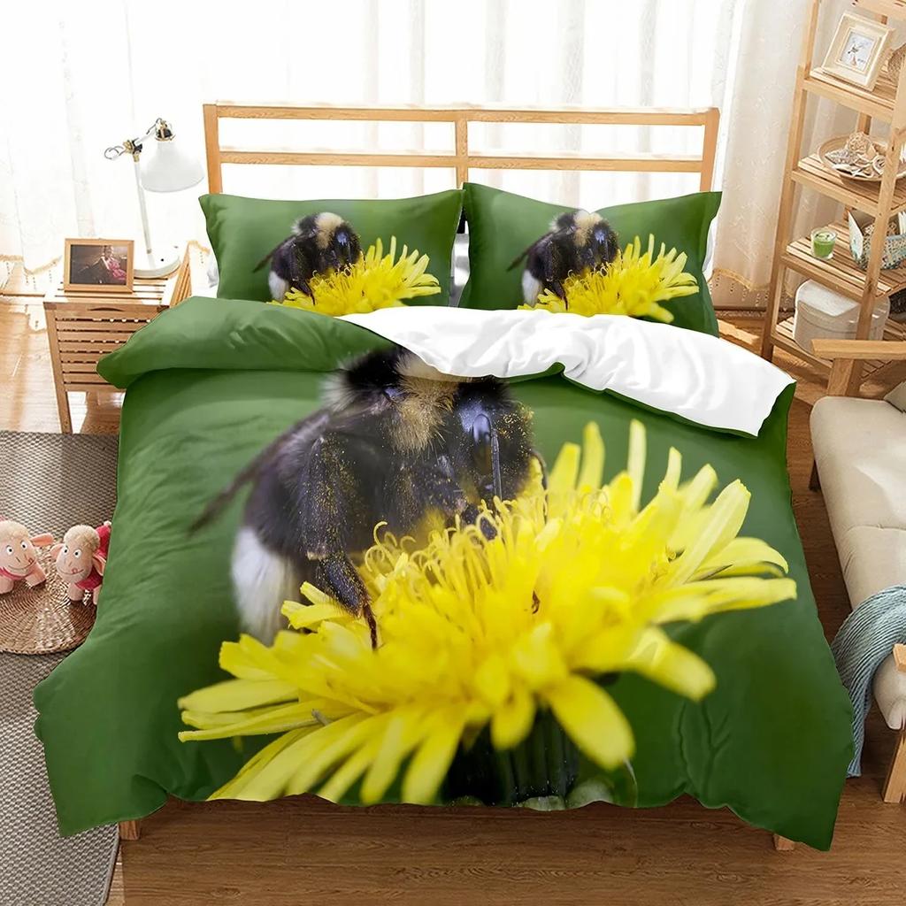 Yellow Bee Duvet Cover Set Cartoon Wild Animals Pattern Quilt Cover With Pillowcase Lightweight Soft Gift King Queen Full Size
