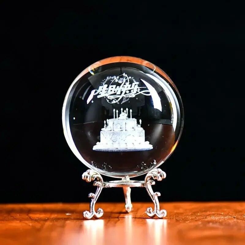 60 мм 3D хрустальный шар с лазерной гравировкой, стеклянные украшения, фигурка животного, коллекционные предметы, пресс-папье, домашний художественный декор с подставкой